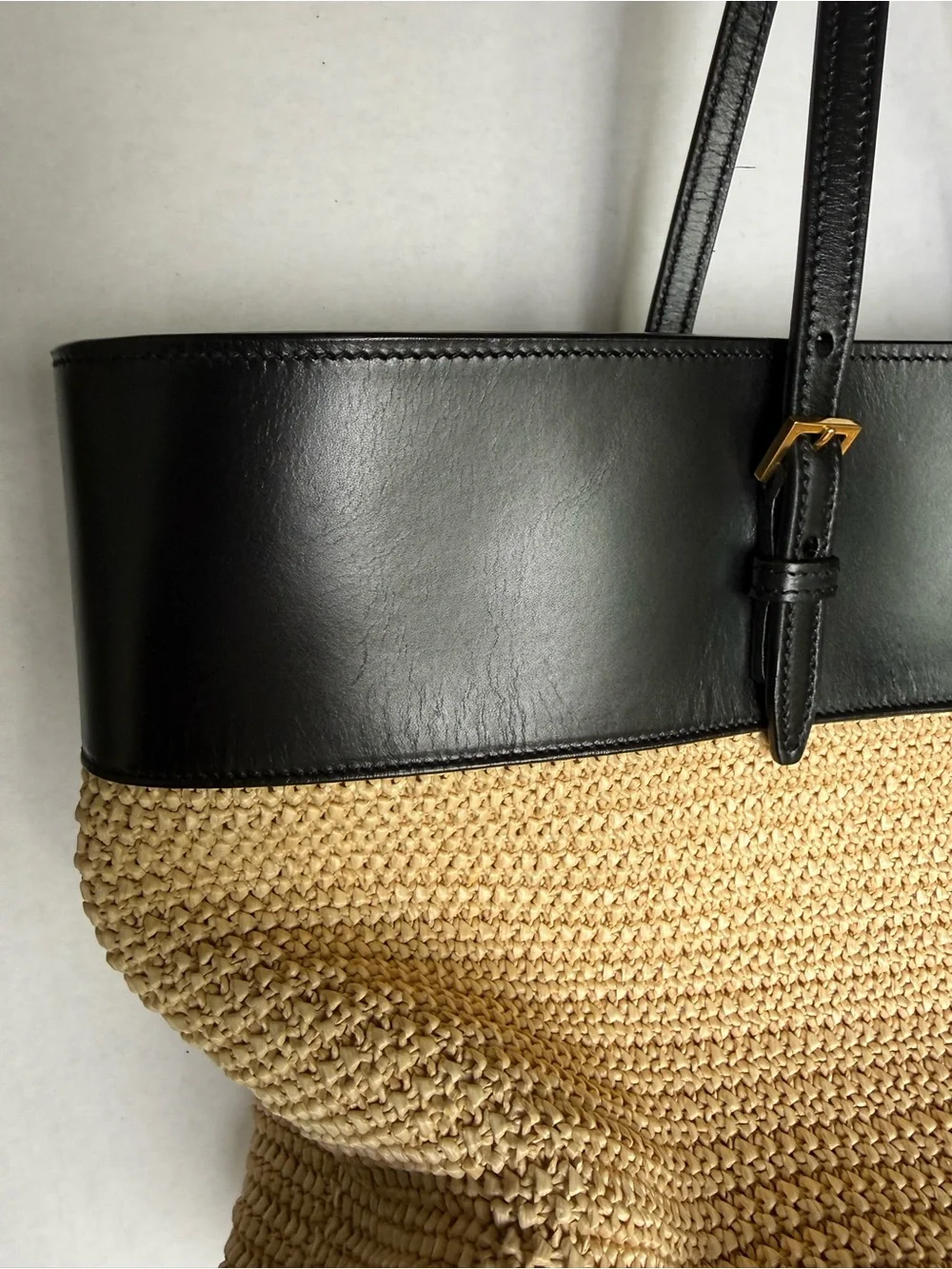 Authentic Saint Laurent Black & Natural Boucle Raffia Tote Bag with Dust Bag